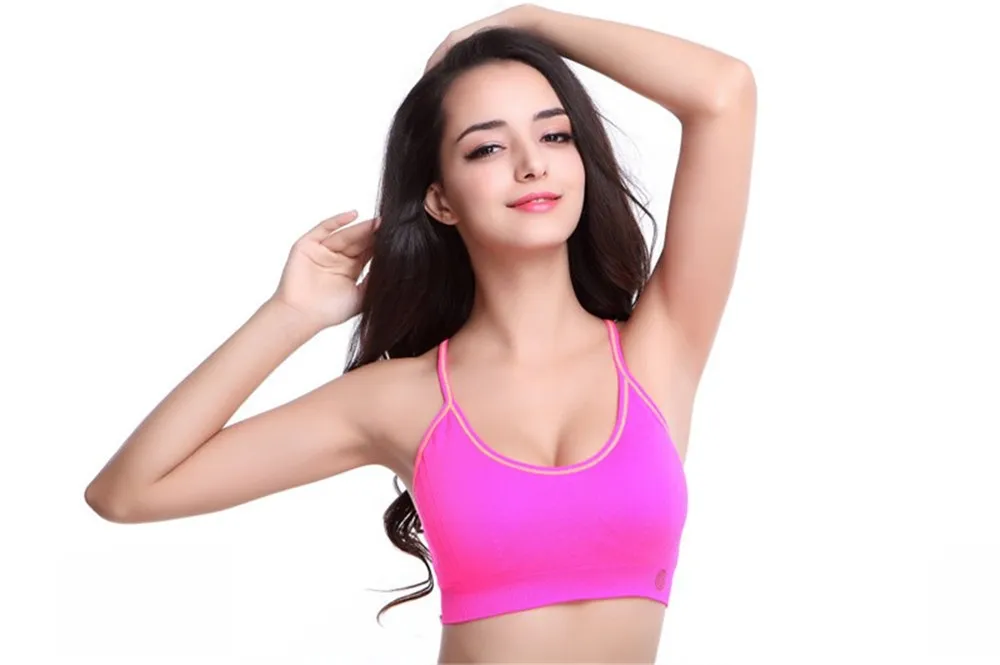 Mainland New Crop Top Breathable Sports Bra Padded Fitness Stretch Underwear No Bound Women Push Up Athletic Bras Padding (14)