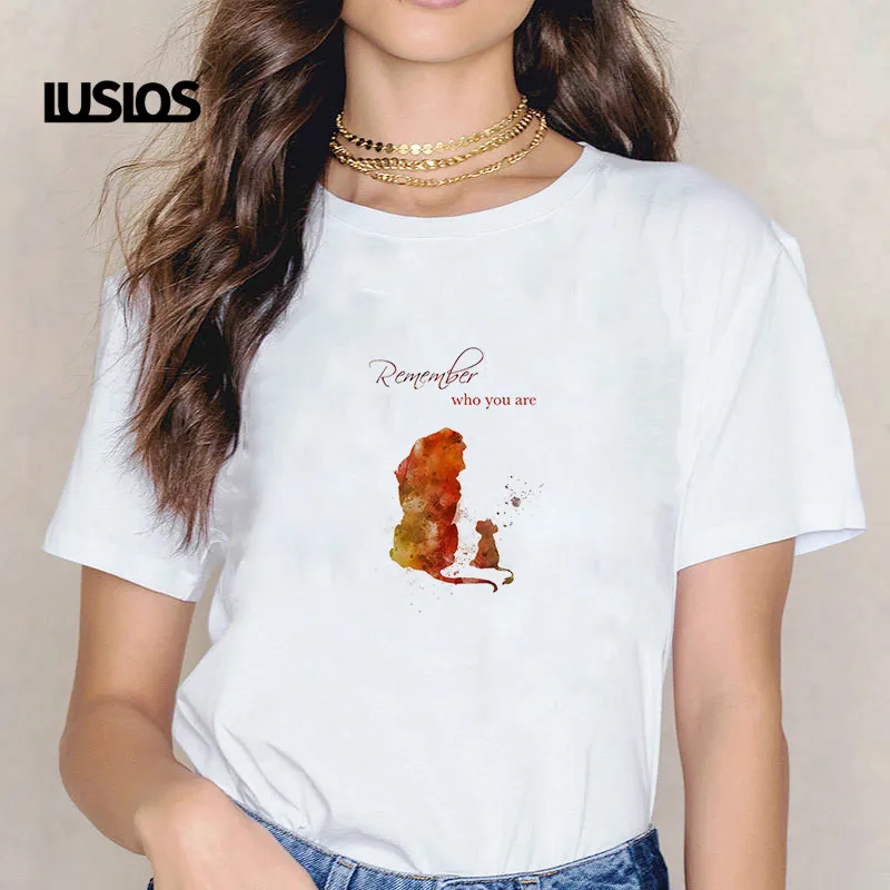 

LUSLOS Remember Who You Are Female T Shirt Father and Son Lion Print Cute Women Summer Short Sleeve Tshirt Femme Cute Cartoon T