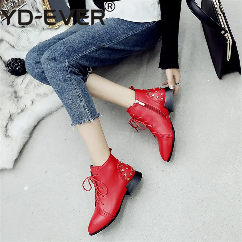 Femmes ever Rivets Bottes Talons En Club Nuit Pour Martin Cuir Noir Haute rouge Yd Chaussures Véritable Femme Nouveau Hiver Boot Base Pompes Cheville Automne De qnYdC