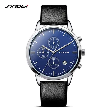 

SINOBI Fashion Wrist Watch Men Sports Multifunction Chronograph Leather Watchband Luxury Brand Males Geneva Quartz Clock
