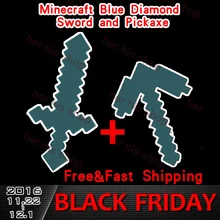 Free Shipping 2Pcs/set Minecraft Blue Diamond Sword and Pickaxe EVA Foam Weapons Weapons Model Toys for Kids Gifts Christmas