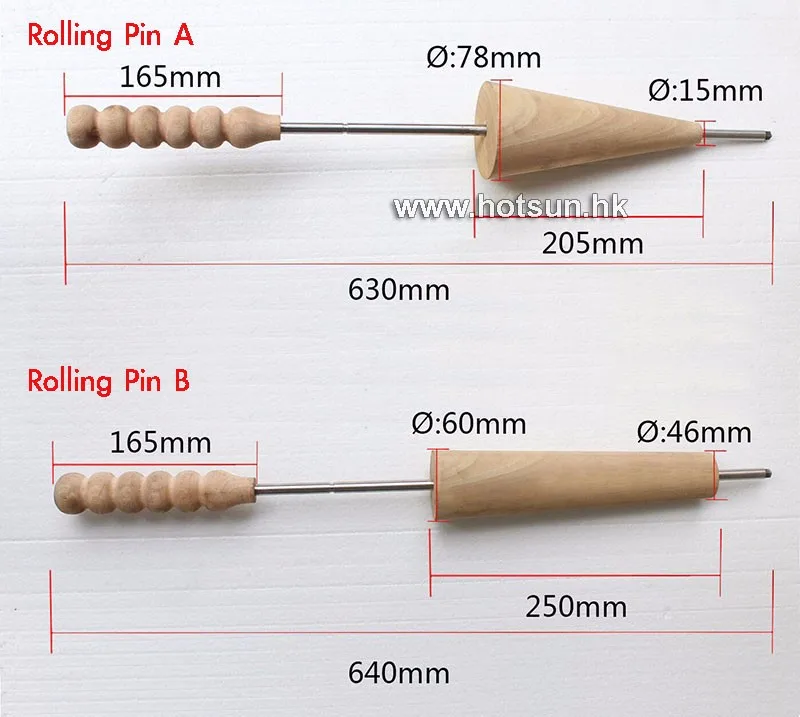 

Free Shipping 4pcs Wodden Rolling Pins for Ice Cream Cone Chimney Cakes and Kurtos Kalacs Roll Grill Oven Machine
