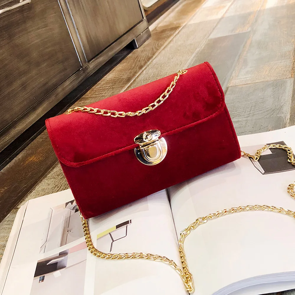 

2019 Women Shoulder Bag Solid Gold Velvet Messenger Bags Lady Luxury Brand Shoulder Bags Lady Handbag Fashion Retro Bag Party