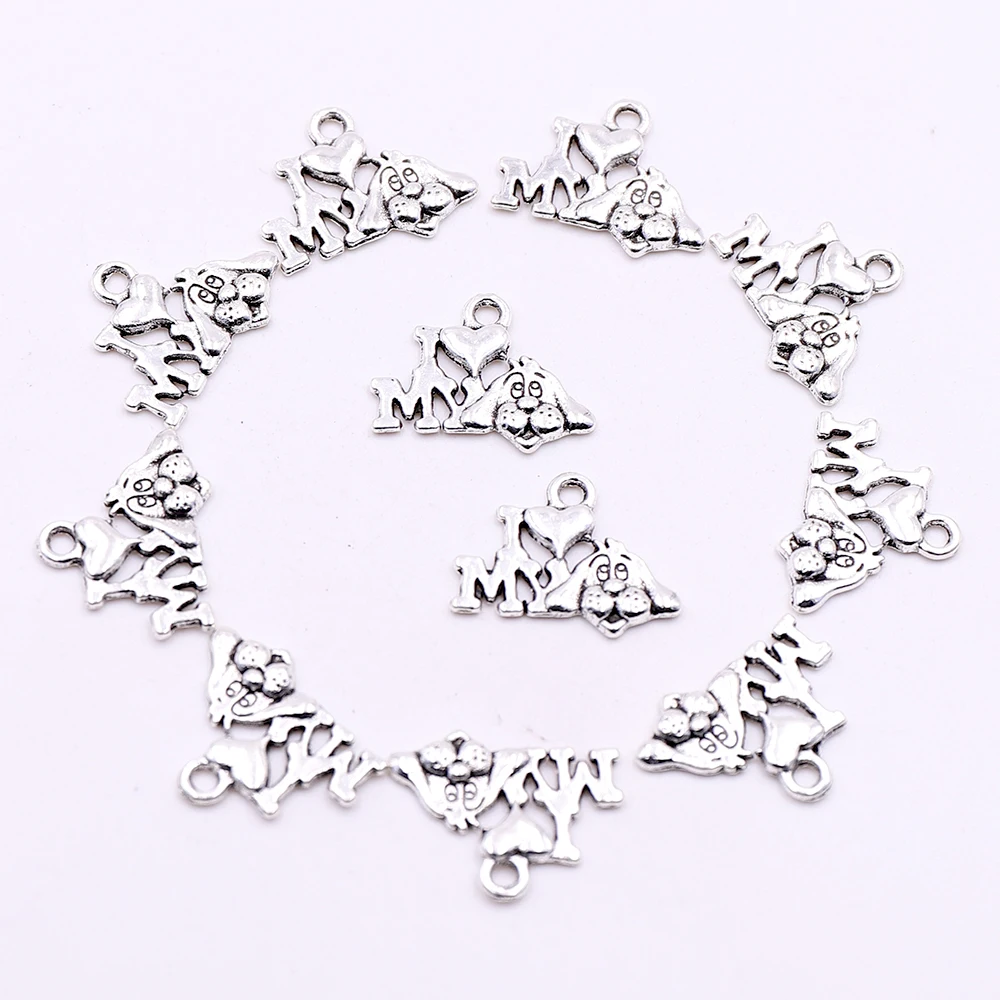 

Wholesale Silver Metal DIY I Love My Dog Charms Components for Jewelry Crafts Bracelets Making Animal Charms for Jewelry Making