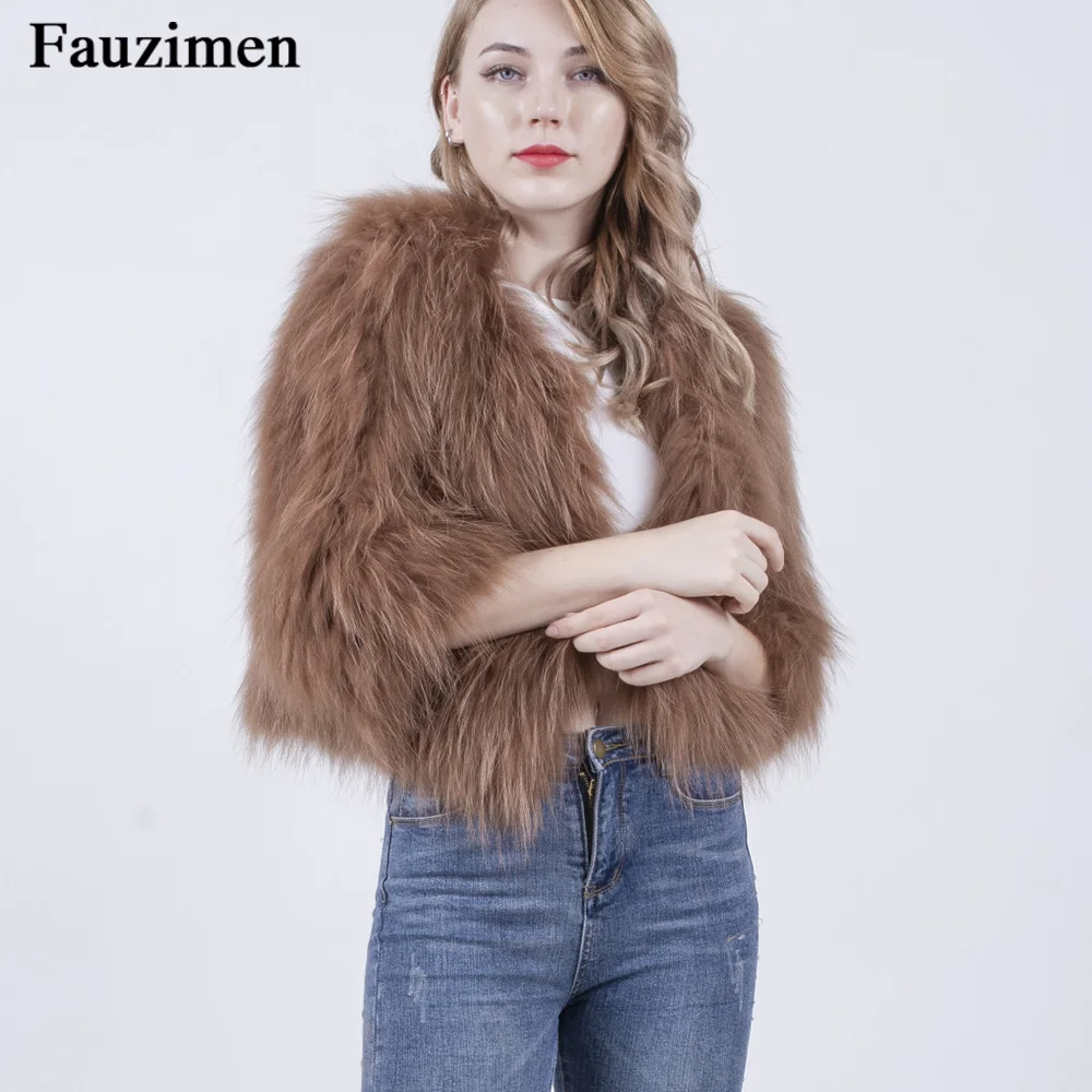 Fauzimen 8 цветов короткий вязаный мех зимнее пальто куртка пушистый теплый с длинным