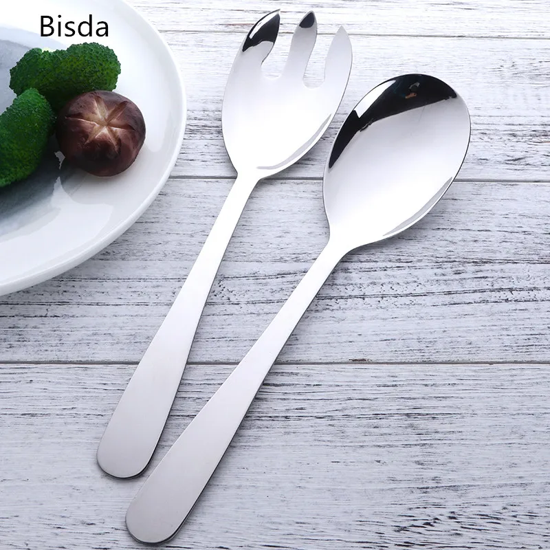 Long Serving Spoon Stainless Steel Salad Fork And Spoon Set Restaurant