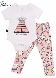 Новинка 2017 года, сведения о моде, комбинезон с цветочным рисунком для новорожденных девочек, комбинезон + штаны, комплект из 2 предметов