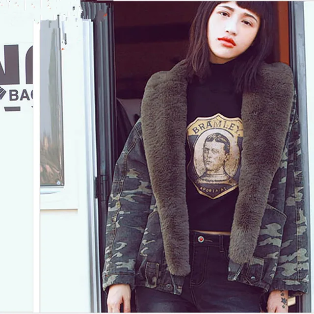 Cheap Aporia.As Novelty Personality Women Vintage&Retro Winter Thick Warm Deep V-Neck Casual Loose Camouflage Wadded JacketS