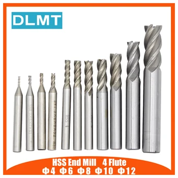 

HSS CNC Straight Shank 4 Flutes End Mill Milling Cutter Drill Bits 4 6 8 10 12mm 5pcs/set
