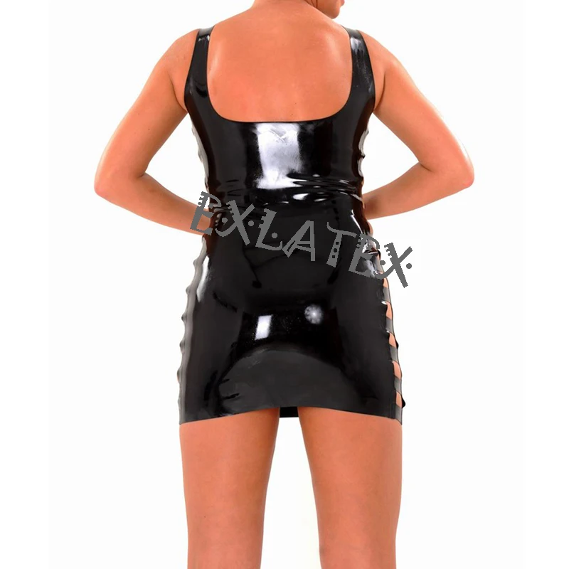 Latex Dress Front and Sides Hollow Ou Women Lingerie Party Dress Rubber Latex Black Mini Dress Erotic Sexy Dress Club (1)