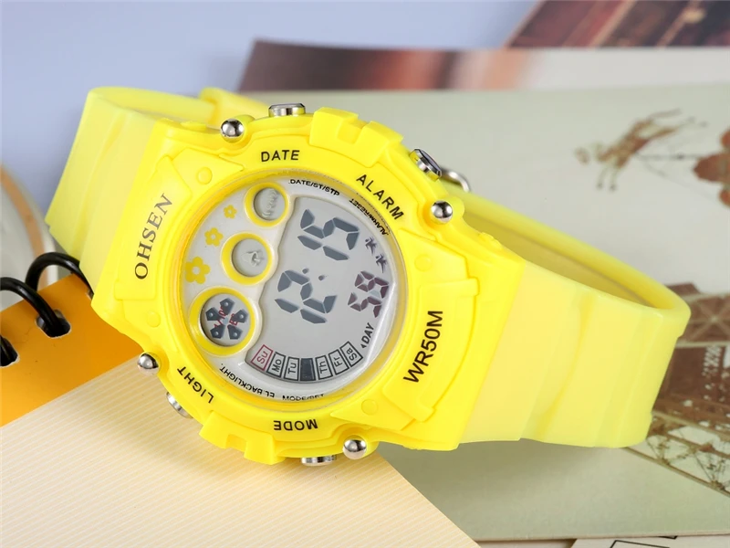 OHSEN детские часы спортивные цифровые светодиодный водонепроницаемые наручные часы Роскошные студенческие цифровые спортивные стильные