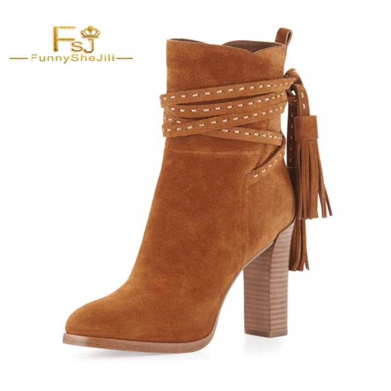 tan tassel ankle boots