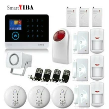 SmartYIBA Wi-fi Sem Fio GSM SMS RFID Sistema de Alarme de Segurança Em Casa de Assaltante Sem Fio Strobe Siren Detector de Fumaça de Incêndio Francês Espanhol