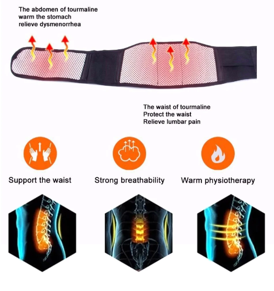 1 шт. турмалиновый магнит пояс поддержка талии Самонагревающиеся магнитные ремни поясничная спина Турмалин нагревательный Бандаж ремень для снятия боли