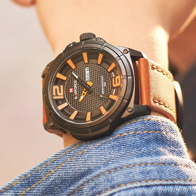 NAVIFORCE модные повседневные часы мужские военные кварцевые наручные часы кожаные часы спортивные часы мужские часы Reloj Hombre Relogio Masculino