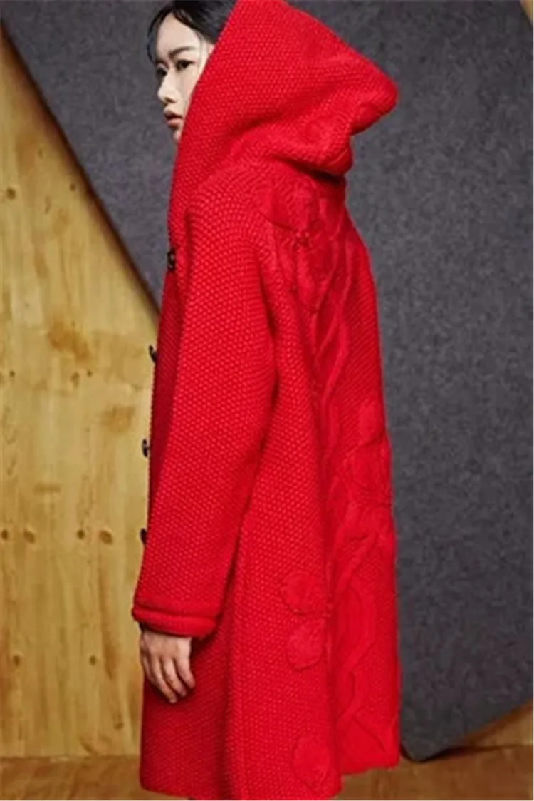 Высокое качество ручная работа мериносовая шерсть вязаный женский модный толстый кардиган с капюшоном свитер пальто Розничная и по индивидуальному заказу