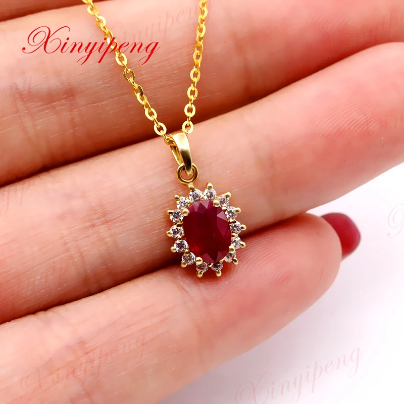 Xinyipeng18K желтого золота инкрустированная натуральный рубин подвеска ожерелья для женщин красивый стиль основной камень Вес 1 ct