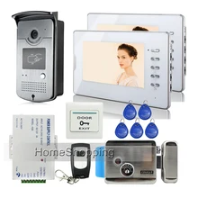 FREE SHIPPING 7″ Home Color Wired Video Door phone Doorbell Intercom System 1 ID Reader Camera 2 White monitor E-LOCK Wholesale