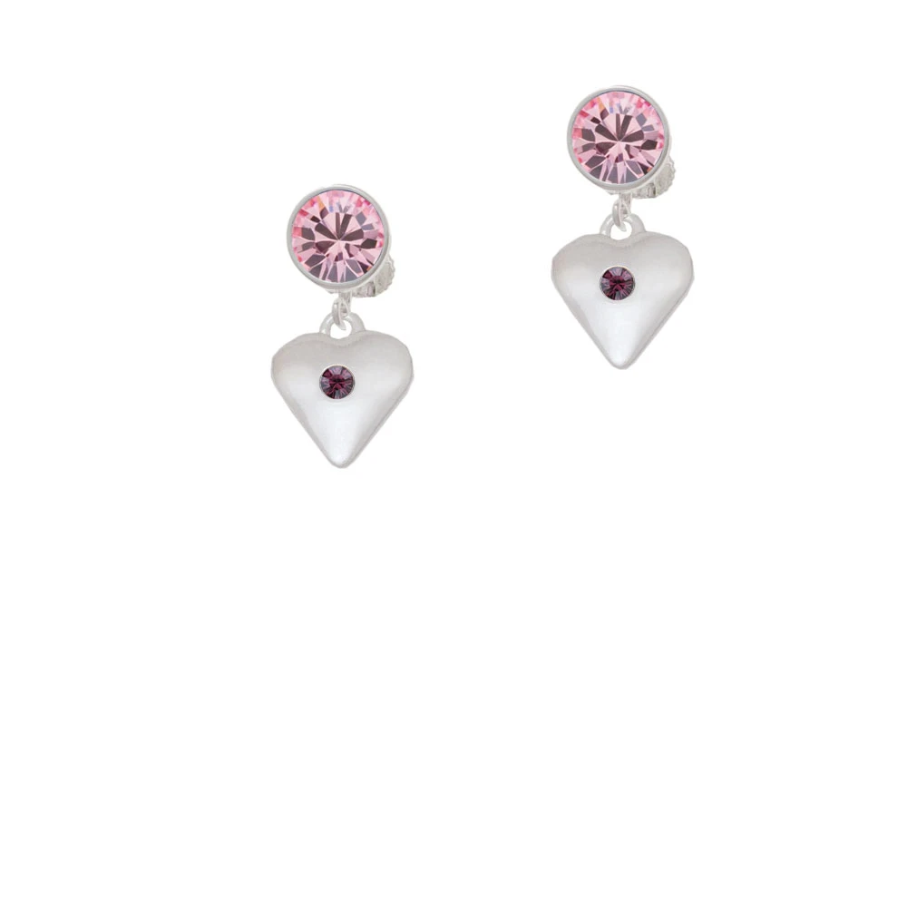 Large February - Purple Crystal Heart Crystal Clip On Earrings (3)