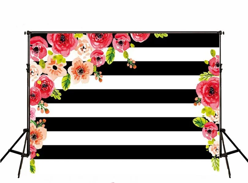 Pink Flower Leaves Black And White Stripe Backgrounds for sale Vinyl
