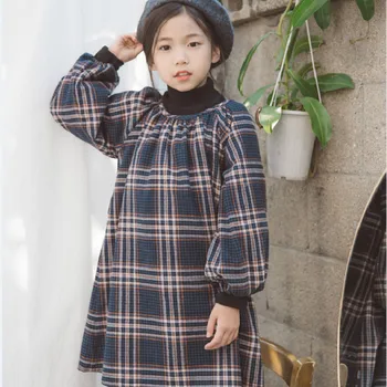 

High Quality Girls Long Sleeve Plaid Dresses Children Cotton Dress Teenages Clothing Baby Girl Preppy Dress Branca De Neve CA451