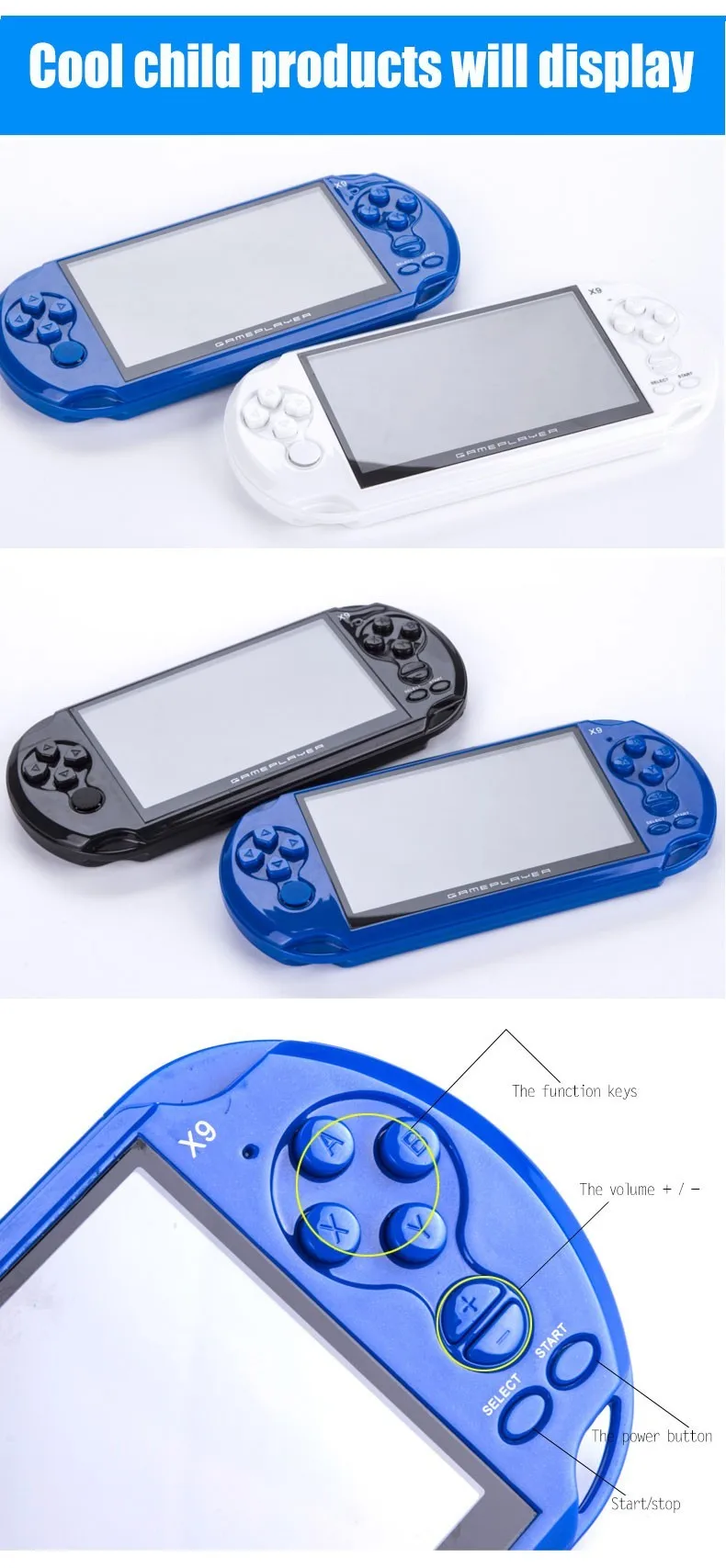 5.0 Inch Big LCD Screen PSP Handheld Game Console Built -in 400 Games Support MP4 Video,Audeo