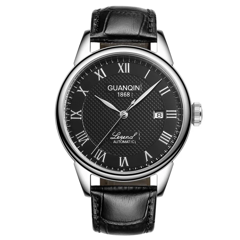 GUANQIN Mens watch Luxury Automatic Watch Men Mechanical Movement Wristwatches Waterproof Watches Top Brand White Day Display