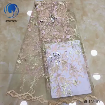 

BEAUTIFICAL Tulle Sequins Fabric 5 yards Latest Design African French Lace Fabric for Dress ML1N967