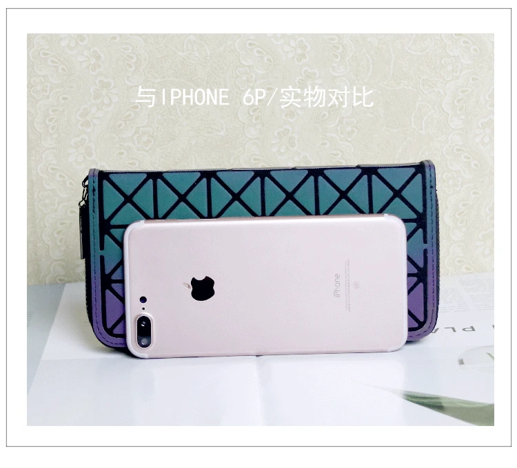 ZYJ Luminous Women Laser Geometry Quilted Plaid Long Wallets Dazzle Colour Girls Zipper Sequins Lattice Clutch Wallet Purse Bag (7)