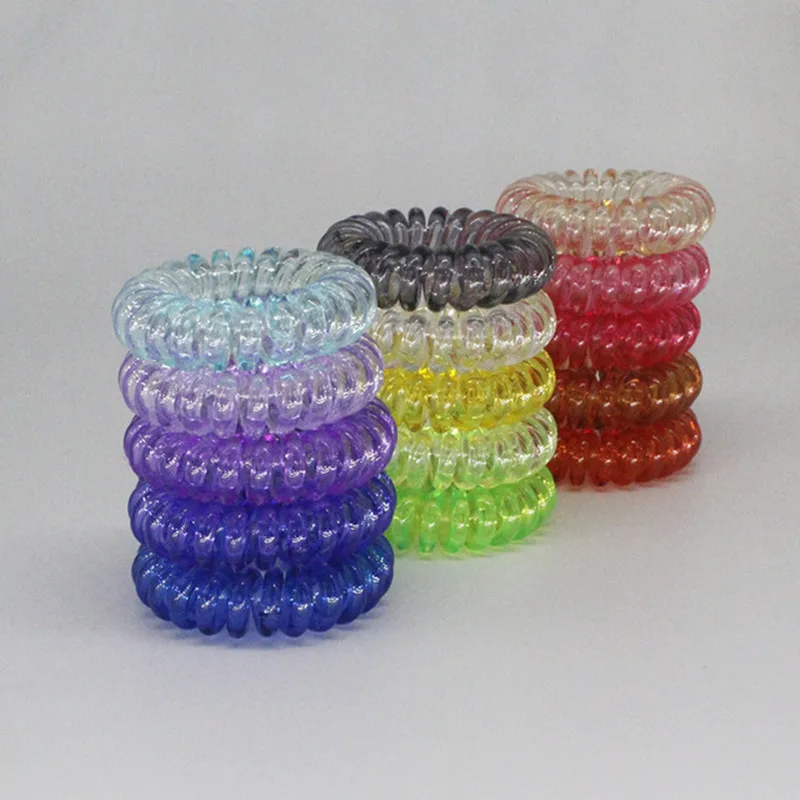 (12 قطع) عالية الجودة الشعر scrunchie شفافة سلك الهاتف مطاطا hairbands للأطفال في حجم صغير 15 ألوان متاح