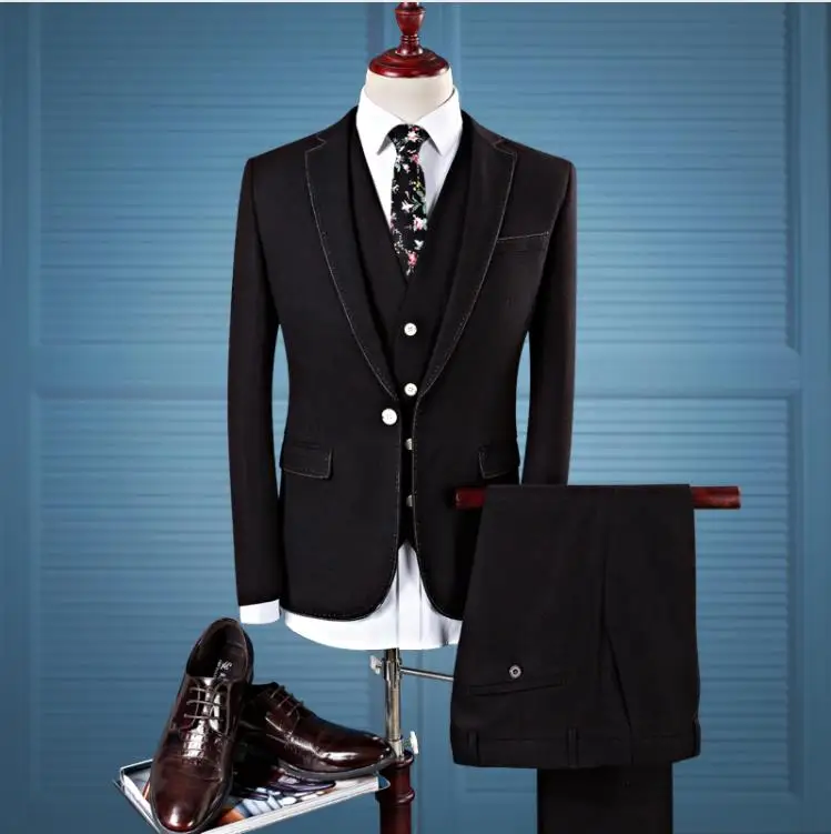 

(Jacket+Vest +Pants) 2019 New Style Men High Quality Leisure Business Suits Jacket Men's Wool Suits Wedding Dress Suit Men