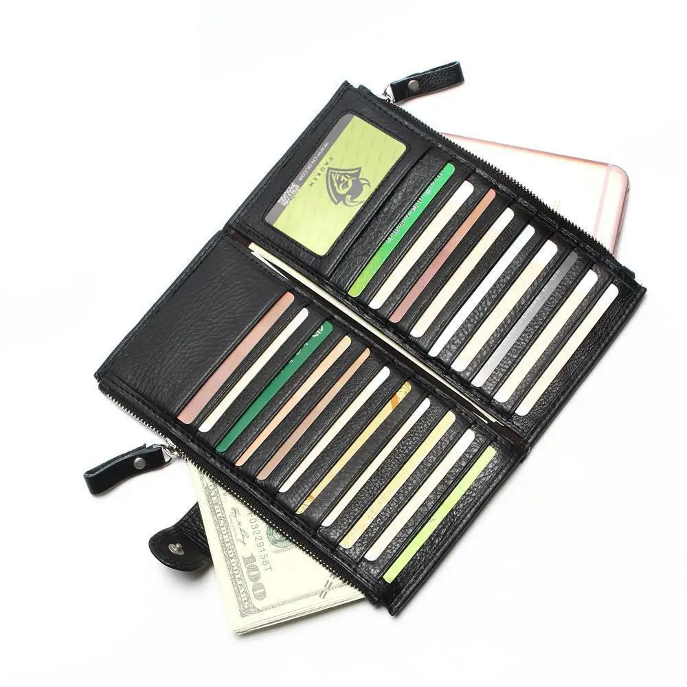 Pаспродажа Мужской кошелек из 100% натуральной кожи черного цвета большой вместимости мужские винтажные Ретро кошельки