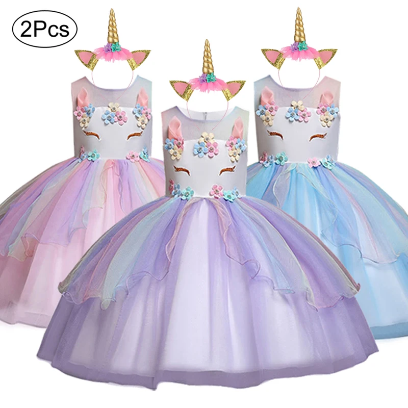 

2019 Unicorn Kids Dress For Girl Birthday Party Dress Girl Petal Wedding Dresses Ceremony Events Childrenes Summer Clothing