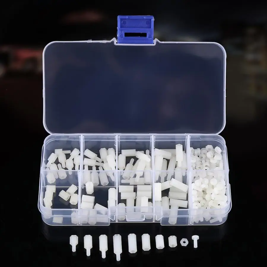 

200pcs/Set M2.5 PCB Standoff Nylon Male Female Hex Standoff Bolts Nuts Assortment Set With Plastic Box