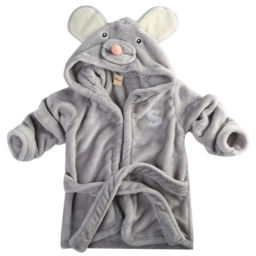 Хлопковое банное полотенце с капюшоном для маленьких девочек и мальчиков; банный халат с милым рисунком мышки/панды/кролика; От 1 до 5 лет - Цвет: Серый
