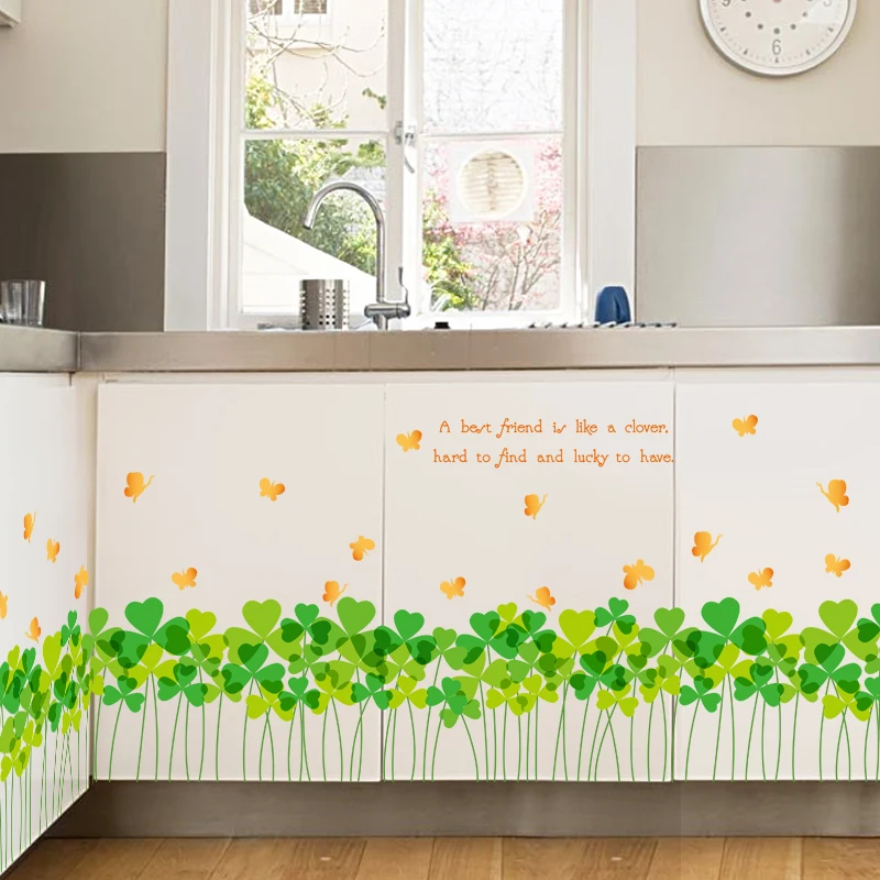 New removable green grass wall stickers skirting line DIY room wall window decorative self ...