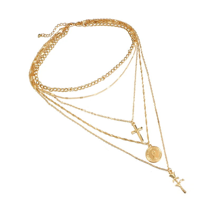 docona-Bohemian-Gold-Color-Cross-Flower-Coins-Layered-Necklace-for-Women-Girl-Vintage-Chokers-Pendant-Necklace (2)
