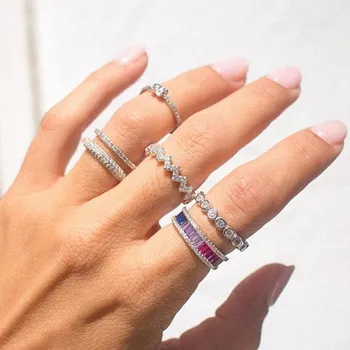 

2019 fashion rainbow color cz engagement band ring for women Luxury gorgeous european jewelry high quality eternity love party