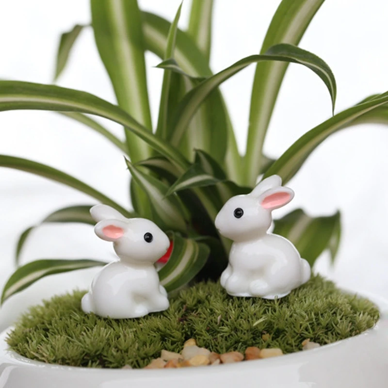 Садовый орнамент белый кролик смола фигурка ремесло растение горшок фея DIY Декор