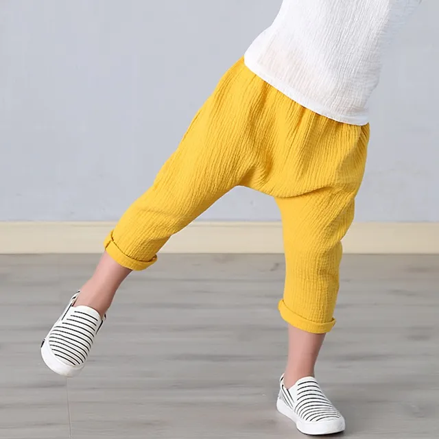 New 2-7y 2018 Summer Solid Color Linen Pleated Children Ankle-length Pants for Baby Boys Pants Harem Pants for Kids Child P6006-yellow