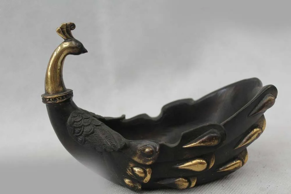 

4"China Chinese Fengshui Bronze Beautiful peacock Incense Burner Censer Statue