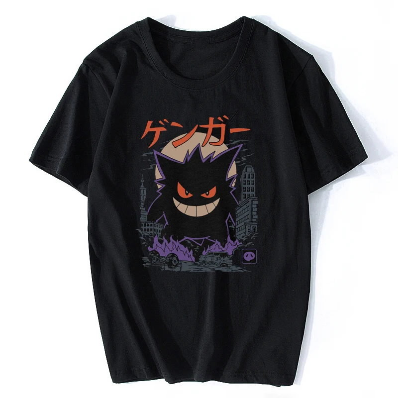 Gengar Kaiju японский стиль Покемон Футболка мужская футболка хлопок короткий рукав o-образный вырез топы футболки Мода - Цвет: Черный