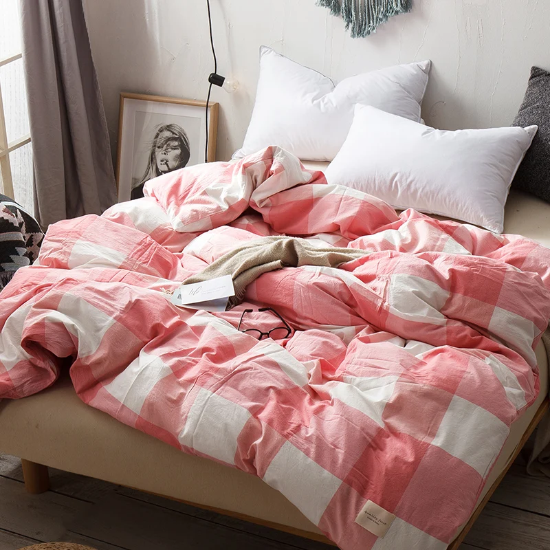 

Fashion Pink White Big Plaid Pattern Bedding New 1Pc Cotton Duvet Cover Warm Sets Twins Queen Can Be Customized 220x240cm 5 Size