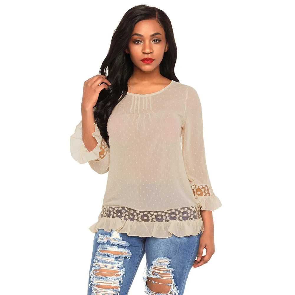 Women T Shirt Tee Tops Retro Tshirts Elegant Lace Patchwork Spring T