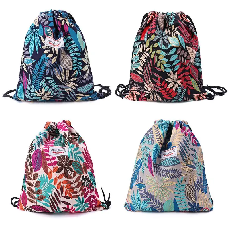 Drawstring Bag Floral Leaf Rucksacks Cinch Sack Gym Sackpack Book Bags for Hiking Yoga Gym Swimming Travel Beach