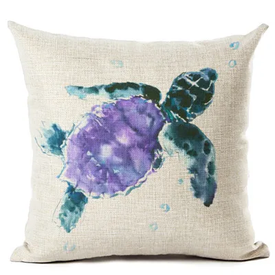 Океанский стиль, акварельная морская черепаха, наволочка для подушки, домашний декор, квадратный льняной с принтом наволочка для домашнего декора - Цвет: 3