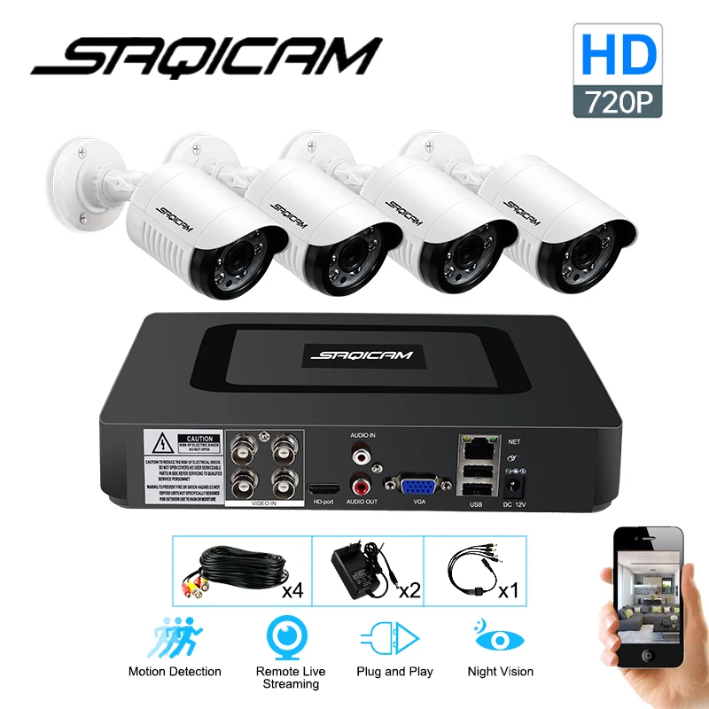 Saqicam HD 720 P домашняя камера безопасности 4 шт. 1200TVL наружная CCTV непогоды s 4CH AHD DVR