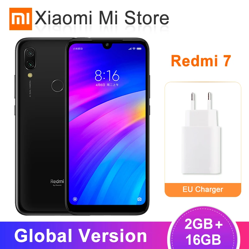 Смартфон Xiaomi Redmi 7 с глобальной версией 2 ГБ 16 Восьмиядерный процессор Snapdragon 632 12 МП