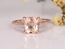 MYRAY Pink Morganite Engagement Ring,14K Gold,8mm Cushion Cut Stone,Diamond Band,Bridal Wedding Ring,Gemstone Ring