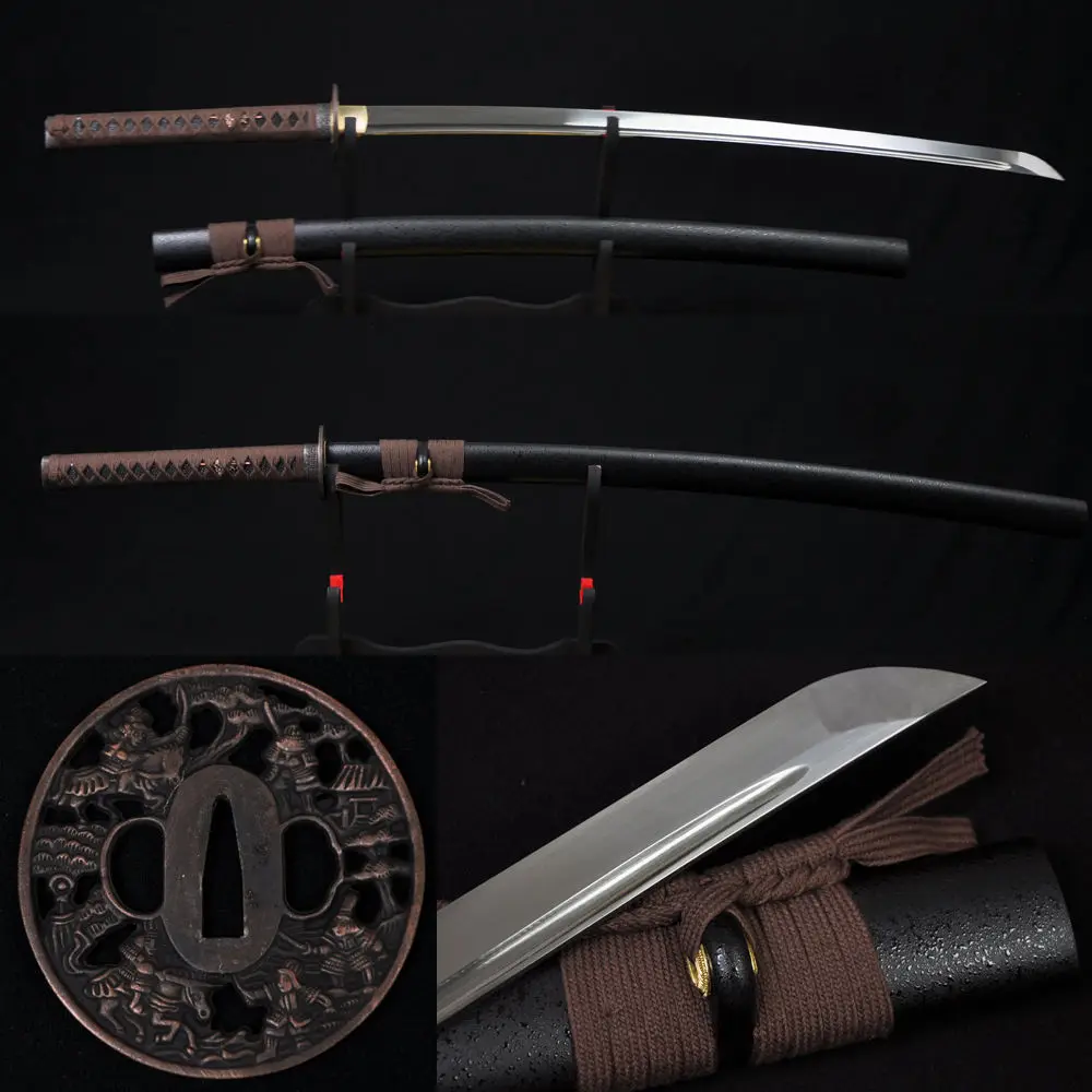 

Practical Japanese Samurai Full Tang Sword Katana Traditional Hand Made Oil Quenched Blade Battle Ready Metal Knife Can Cut Tree